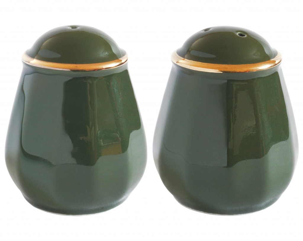 Nivag Crockery Apilco Green and Gold Bistro Salt Pot and Pepper Pot
